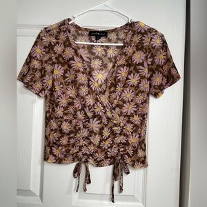 Social Science Women’s Pink Brown Daisy Mesh crop top in size XL